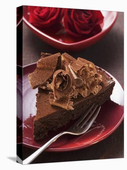 Piece of Chocolate Cake with Chocolate Curls, Red Roses-null-Premier Image Canvas