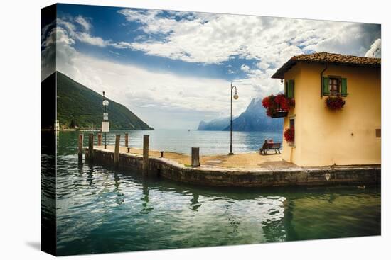 Pier and a Small House, Riva Del Garda, Italy-George Oze-Premier Image Canvas