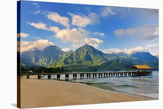 Pier on Hanalei Beach, Island of Kauai, Hawaii, USA-null-Stretched Canvas