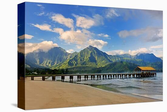 Pier on Hanalei Beach, Island of Kauai, Hawaii, USA-null-Stretched Canvas