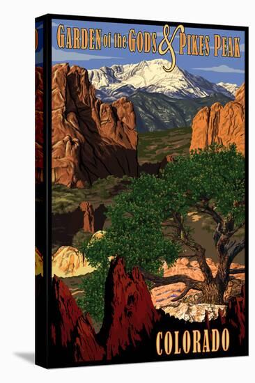 Pikes Peak from Garden of the Gods, Colorado-Lantern Press-Stretched Canvas