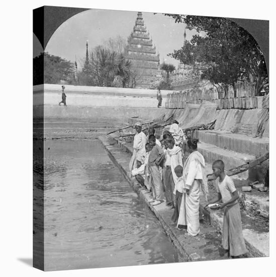 Pilgrims Feeding Holy Turtles, Arakan Pagoda, Mandalay, Burma, 1908-null-Premier Image Canvas