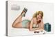 Pin Up Listening Radio, from Esquire Girl Calendar 1950 (June)-null-Stretched Canvas