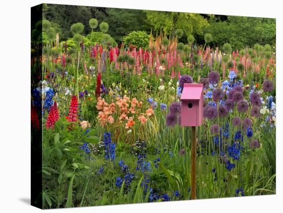 Pink Birdhouse in Flower Garden-Steve Terrill-Premier Image Canvas