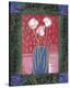 Pink Flowers on Red-James Hussey-Stretched Canvas