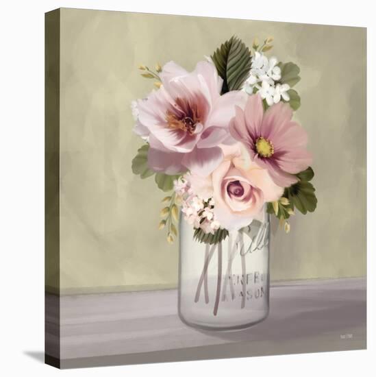 Pink Mason Jar Floral-House Fenway-Stretched Canvas