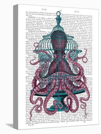 Pink Octopus in Cage-Fab Funky-Stretched Canvas