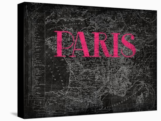 Pink Paris Map-Jace Grey-Stretched Canvas