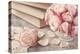 Pink Roses and Old Books on Wooden Desk-egal-Premier Image Canvas