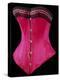 Pink Silk Satin Edged Whalebone Corset with Black Lace and Pink Ribbon-null-Premier Image Canvas
