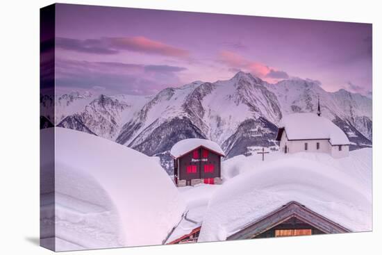 Pink Sky at Sunset Frames the Snowy Mountain Huts and Church, Bettmeralp, District of Raron-Roberto Moiola-Premier Image Canvas