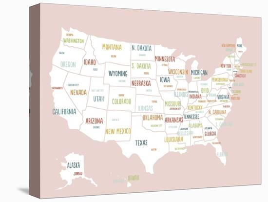 Pink USA Map-Kindred Sol Collective-Stretched Canvas