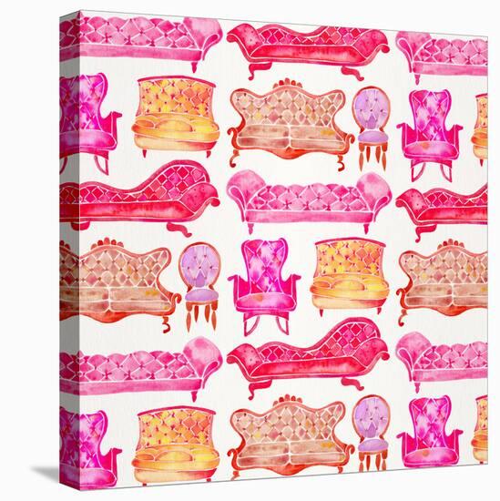 Pink Victorian Lounge Pattern-Cat Coquillette-Stretched Canvas