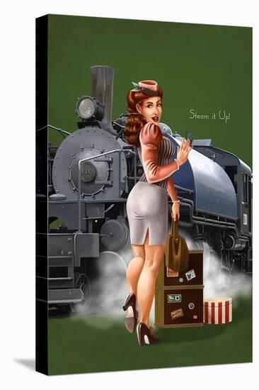 Pinup Girl Railroad Trip-Lantern Press-Stretched Canvas