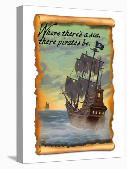 Pirate Ship-Lantern Press-Stretched Canvas