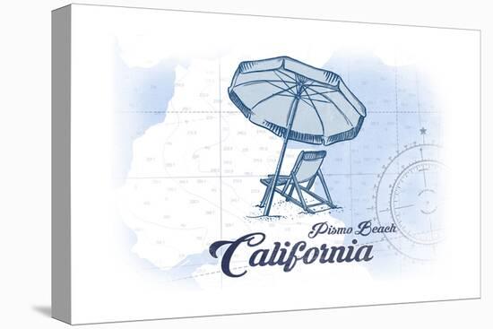 Pismo Beach, California - Beach Chair and Umbrella - Blue - Coastal Icon-Lantern Press-Stretched Canvas