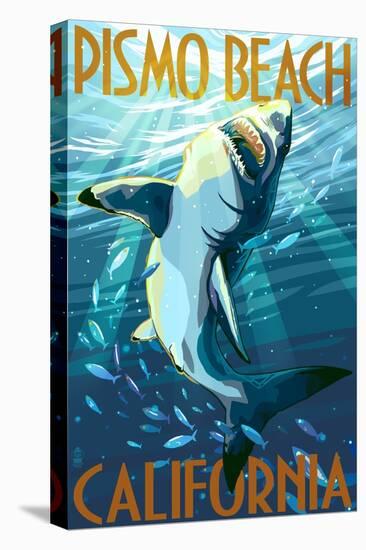 Pismo Beach, California - Stylized Sharks-Lantern Press-Stretched Canvas