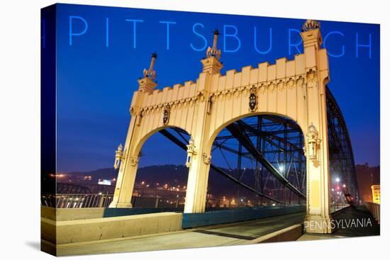 Pittsburgh, Pennsylvania - Old Bridge at Night-Lantern Press-Stretched Canvas