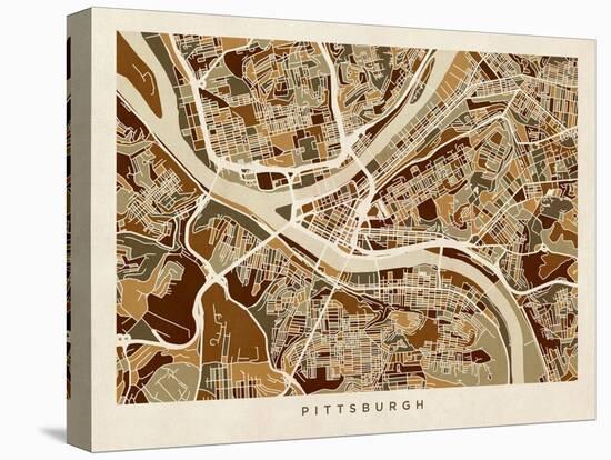 Pittsburgh Pennsylvania Street Map-Michael Tompsett-Stretched Canvas