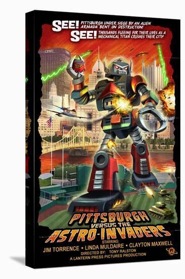Pittsburgh, Pennsylvania Vs. the Astro Invaders-Lantern Press-Stretched Canvas