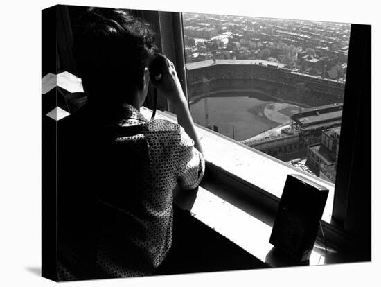 Pittsburgh Pirate Fan Atop University's Cathedral Looking Down at World Series Baseball Game-George Silk-Premier Image Canvas