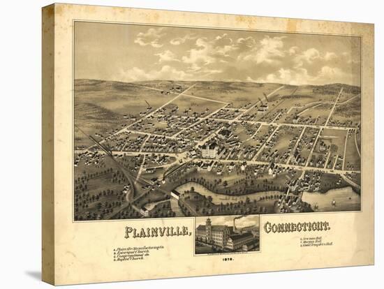 Plainville, Connecticut - Panoramic Map-Lantern Press-Stretched Canvas