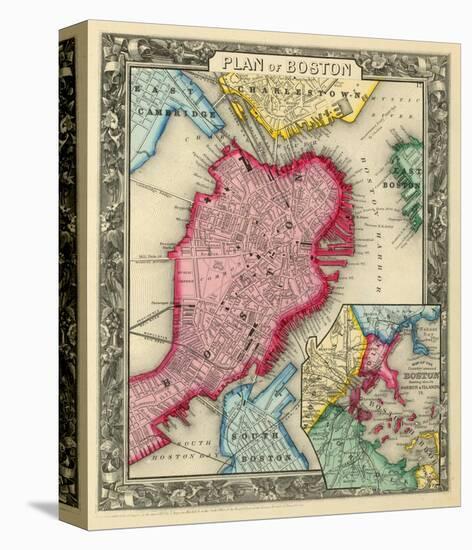 Plan of Boston, c.1860-Samuel Augustus Mitchell-Stretched Canvas