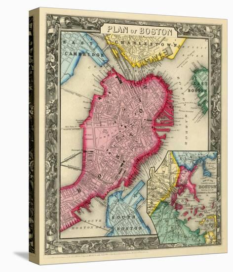 Plan of Boston, c.1860-Samuel Augustus Mitchell-Stretched Canvas