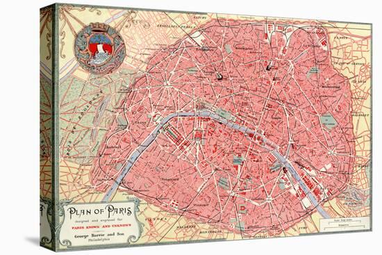 "Plan of Paris" French Map from the 1800s-Piddix-Stretched Canvas