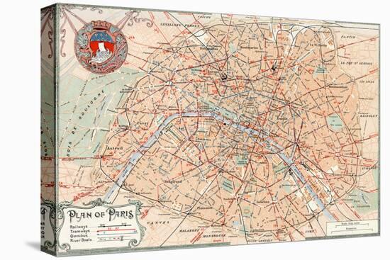 "Plan of Paris" Travelways French Map from the 1800s-Piddix-Stretched Canvas