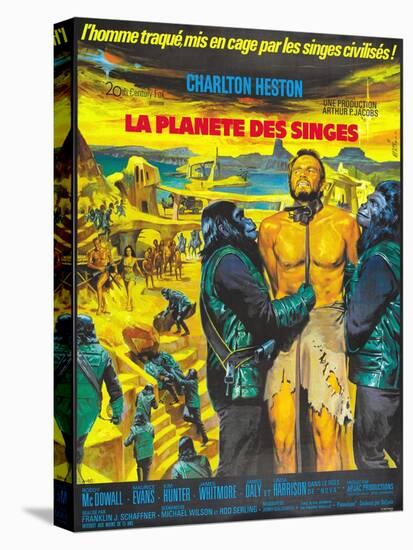 Planet of the Apes, (French Poster Art), Charlton Heston, 1968-null-Stretched Canvas