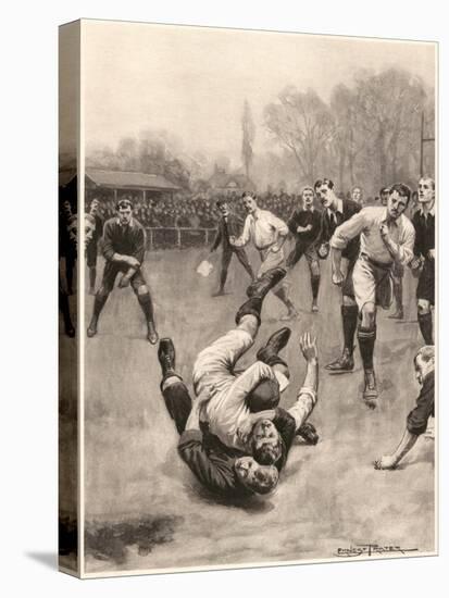 Player Making a Tackle in a Rugby Game-Ernest Prater-Stretched Canvas