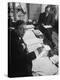 Playwright Jean Paul Sartre at His Desk as Artist Saul Steinberg Sketches at Sartre's Home in Paris-Gjon Mili-Premier Image Canvas