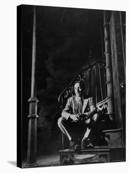 Playwright Tennessee Williams Sitting on Theater Set of His Play "Streetcar Named Desire"-Eliot Elisofon-Premier Image Canvas