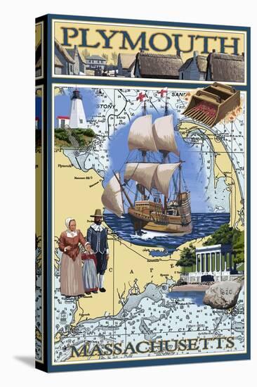 Plymouth, Massachusetts - Nautical Chart-Lantern Press-Stretched Canvas