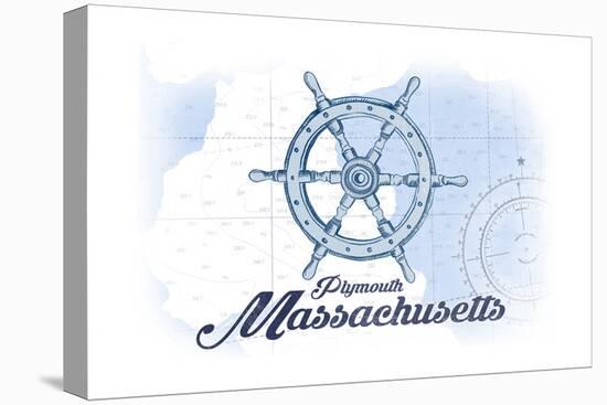 Plymouth, Massachusetts - Ship Wheel - Blue - Coastal Icon-Lantern Press-Stretched Canvas