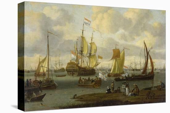 Poeple Walking at the Banks of the River Ij with Ships, 1693-Abraham Storck-Premier Image Canvas