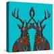 Poinsettia Deer Blue-Sharon Turner-Stretched Canvas