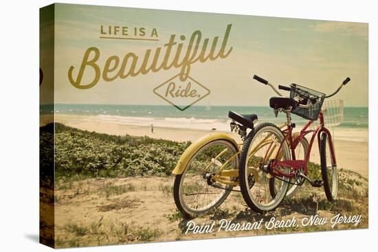 Point Pleasant Beach, New Jersey - Bicycles and Beach Scene-Lantern Press-Stretched Canvas