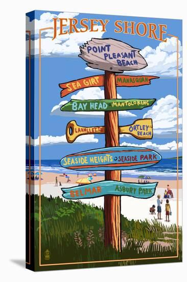 Point Pleasant Beach, New Jersey - Destinations Signpost-Lantern Press-Stretched Canvas