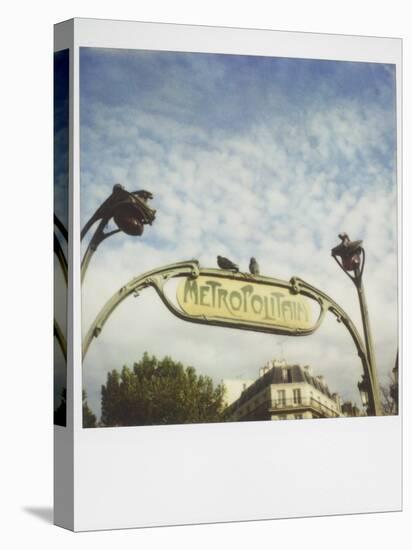Polaroid of Two Pigeons Sitting on Sign Outside Paris Metro, Paris, France, Europe-Lee Frost-Premier Image Canvas