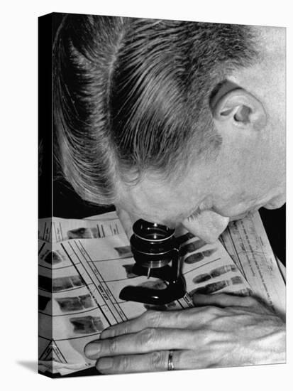 Police Investigator Examining a Set of Fingerprints-Carl Mydans-Premier Image Canvas