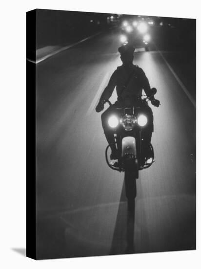 Police Motorcycle Leading Adlai E. Stevenson's Motorcade During His Campaign Tour-null-Premier Image Canvas