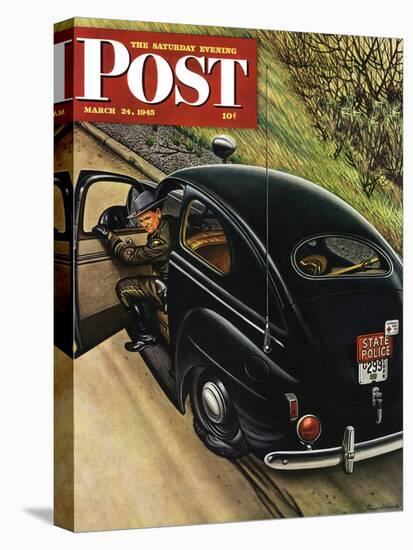 "Policeman with Flat Tire," Saturday Evening Post Cover, March 24, 1945-Stevan Dohanos-Premier Image Canvas