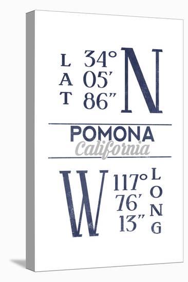 Pomona, California - Latitude and Longitude (Blue)-Lantern Press-Stretched Canvas