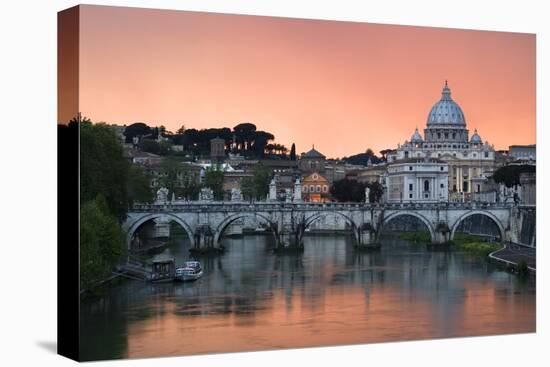 Ponte Sant'Angelo and St. Peter's Basilica at Sunset, Vatican City, Rome-David Clapp-Premier Image Canvas