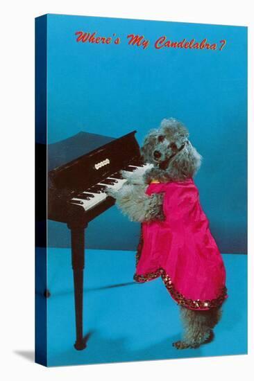 Poodle Playing Piano, Retro-null-Stretched Canvas