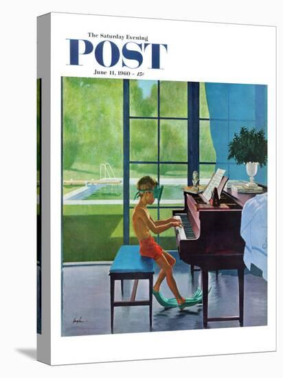 "Poolside Piano Practice," Saturday Evening Post Cover, June 11, 1960-George Hughes-Premier Image Canvas