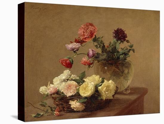 Poppies in a Crystal Vase and Roses in a Basket-Henri Fantin-Latour-Premier Image Canvas