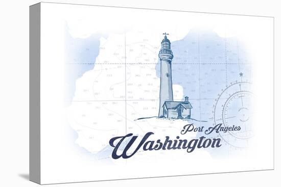 Port Angeles, Washington - Lighthouse - Blue - Coastal Icon-Lantern Press-Stretched Canvas